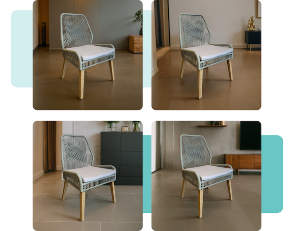 The same grey chair in 4 different AI generated backgrounds